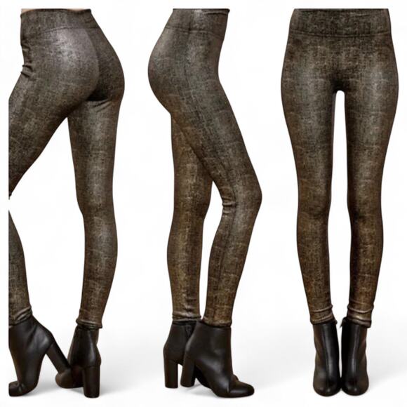 SPANX Pants - Spanx Velvet Shine Legging Black Gold Metallic Soft Shaping Size M 20188R